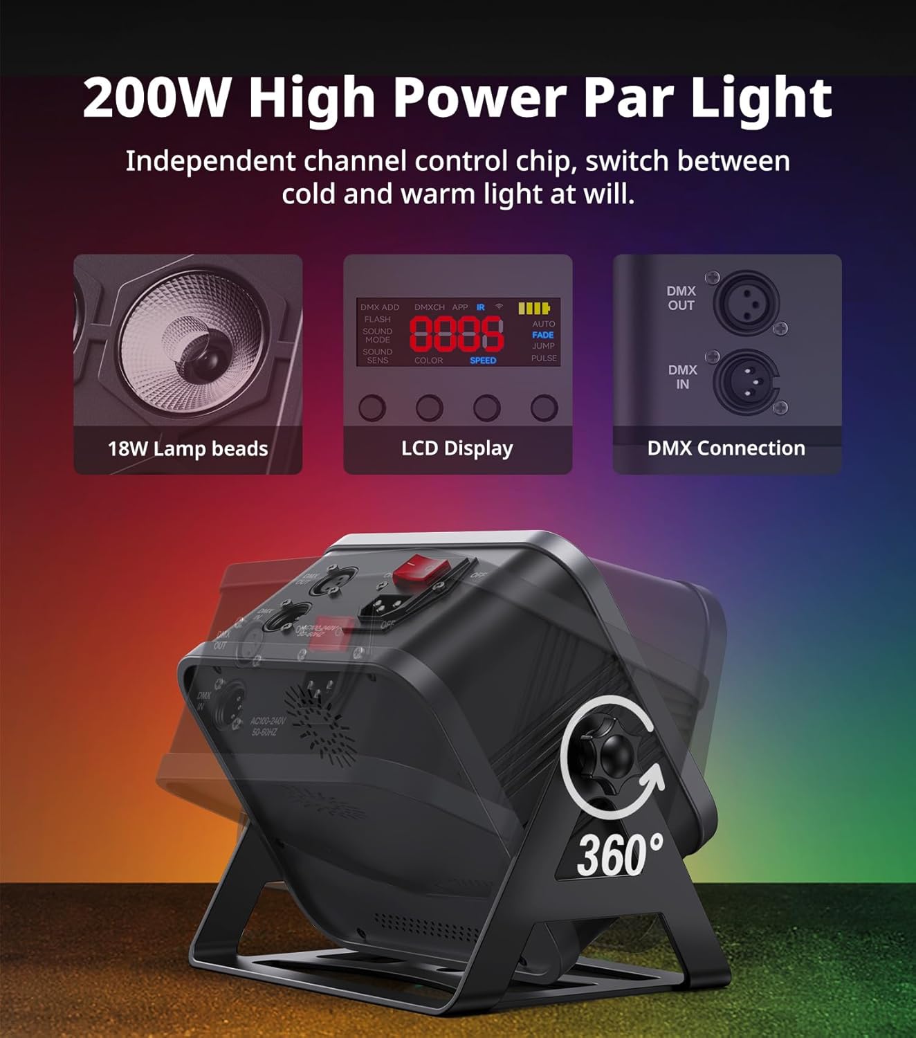 12x12W RGBWA UV LED Par Lights, 8-Hr Battery Powered Uplights with DMX512/APP/Remote Control, Stage Lighting for DJ Shows, Studio, Party, Indoor Events